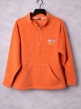 LE BEST Orange Fleece Half-Zip Pullover